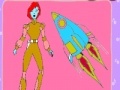 Gioco Space Woman and rocket coloring