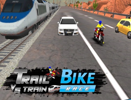 Gioco Gara in bici da trail contro corsa in treno .