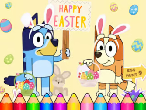 Gioco Libro da colorare: Bluey Happy Pasqua 